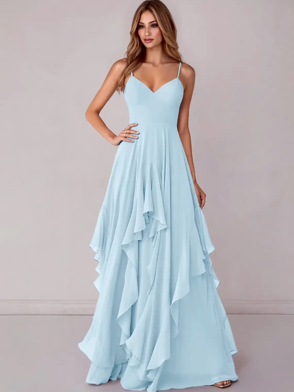 Azazie Light Blue A-Line Chiffon Dress